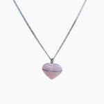 Colar difusor aço inox com pedra coração quartzo rosa